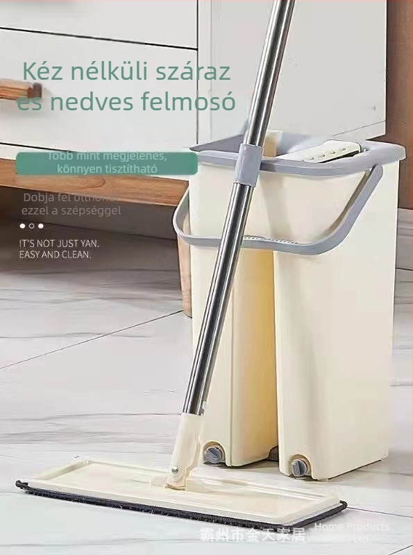 Érintésmentes lapos mop száraz- és nedves használatra vödörrel