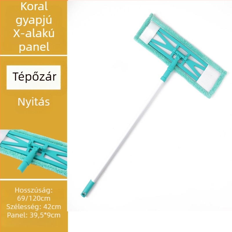 X-alakú fejű lapos mop otthoni használatra, korall velúr fej, ultrafin rostok, teleszkópos nyél 69/120 cm