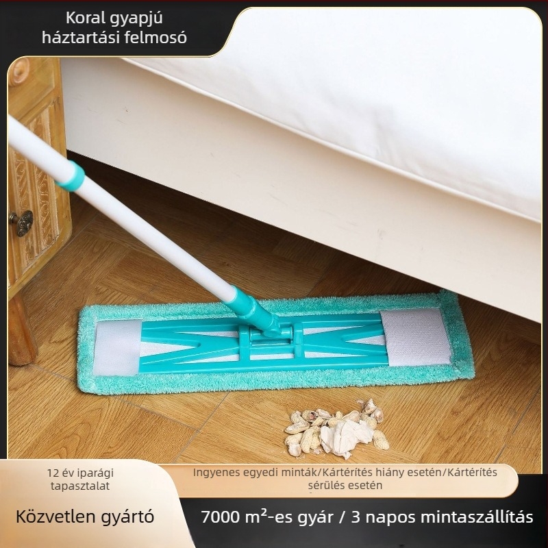 X-alakú fejű lapos mop otthoni használatra, korall velúr fej, ultrafin rostok, teleszkópos nyél 69/120 cm