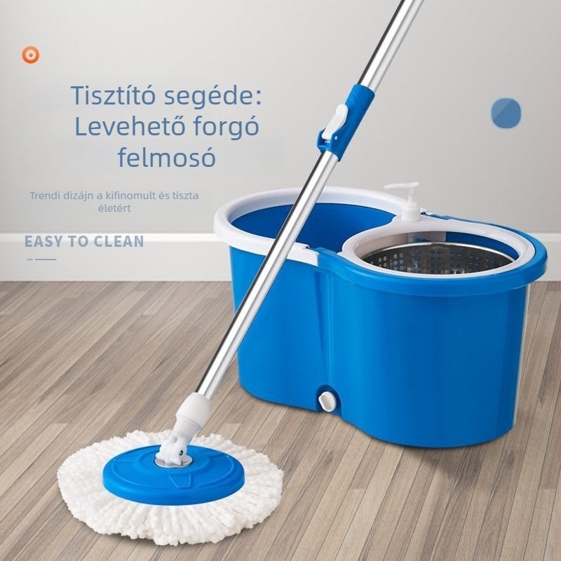 Két meghajtású mop vödör háztartási használatra, érintésmentes nedves- és száraz felmosáshoz forgó felmosóval