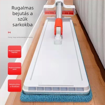 Fehér sík mop 50×12 cm, mikroszálas párnával, érintésmentes kinyomás, rozsdamentes acél nyél, teleszkópos 150 cm-ig