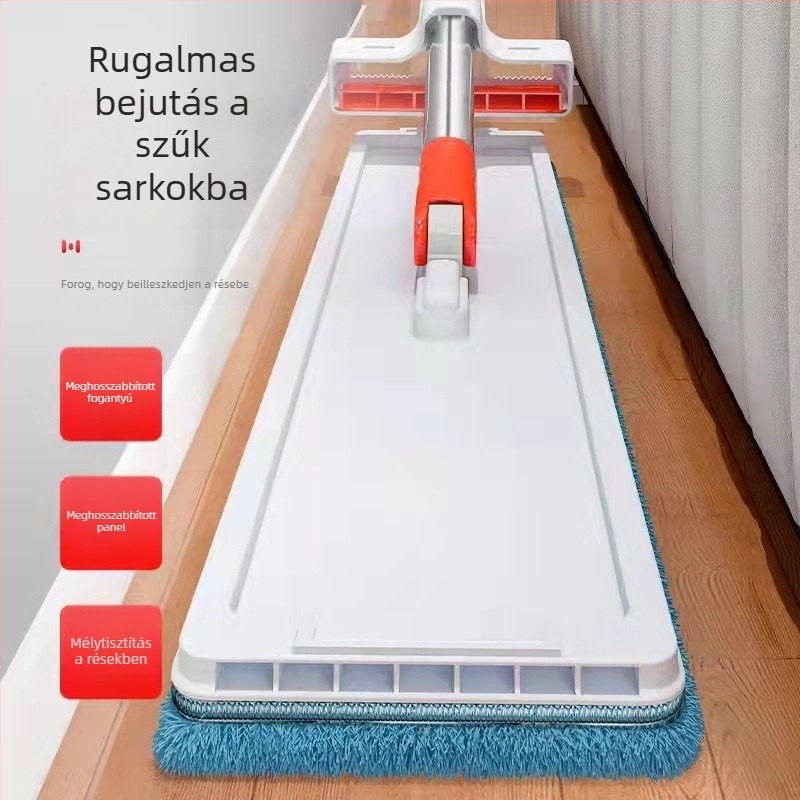 Fehér sík mop 50×12 cm, mikroszálas párnával, érintésmentes kinyomás, rozsdamentes acél nyél, teleszkópos 150 cm-ig