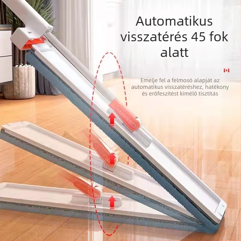 Fehér sík mop 50×12 cm, mikroszálas párnával, érintésmentes kinyomás, rozsdamentes acél nyél, teleszkópos 150 cm-ig