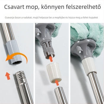 Nagy méretű, hagyományos törölközős mop, háztartási használatra, korallgyapjú mopkendővel és rozsdamentes acél nyéllel