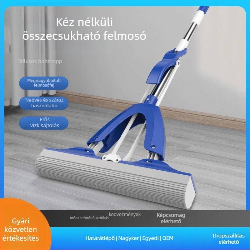 Kéz nélküli szivacsos felmosó háztartási használatra, összecsukható PVA fejjel, nedvszívó