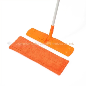 Narancssárga korálgyapjú lapos mop teleszkópos nyelettel, 125 cm, fej 32×12 cm, pamutfonal, alumínium rúddal, univerzálisan használható fa- és csempepadlón, kereskedelmi használatra