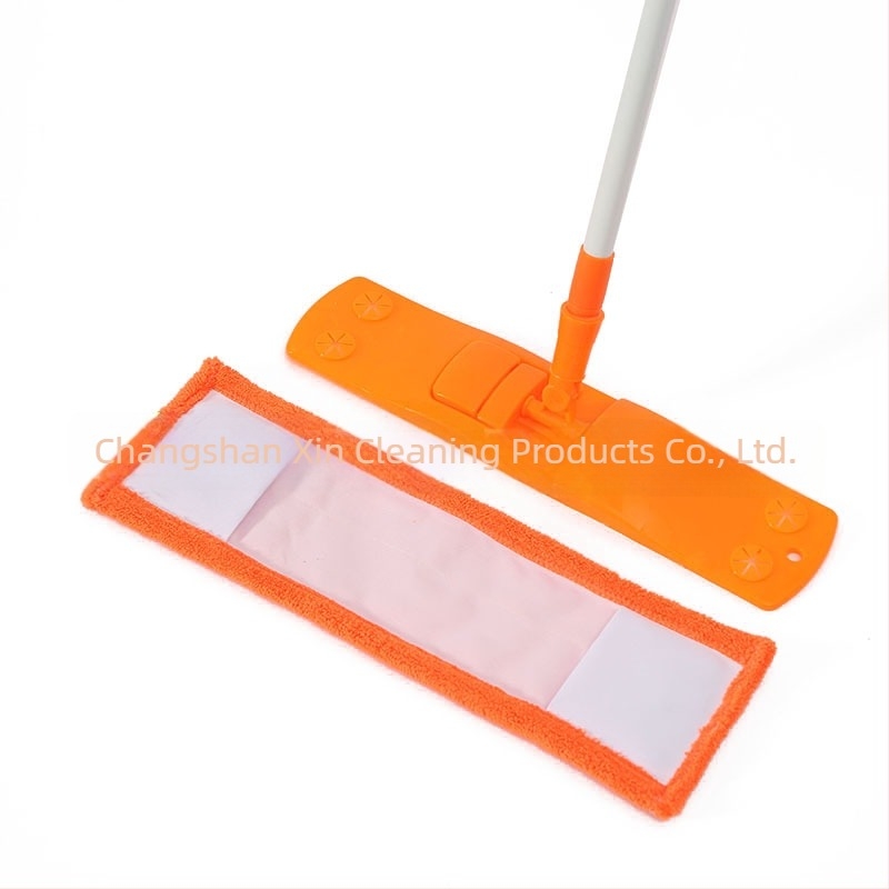 Narancssárga korálgyapjú lapos mop teleszkópos nyelettel, 125 cm, fej 32×12 cm, pamutfonal, alumínium rúddal, univerzálisan használható fa- és csempepadlón, kereskedelmi használatra