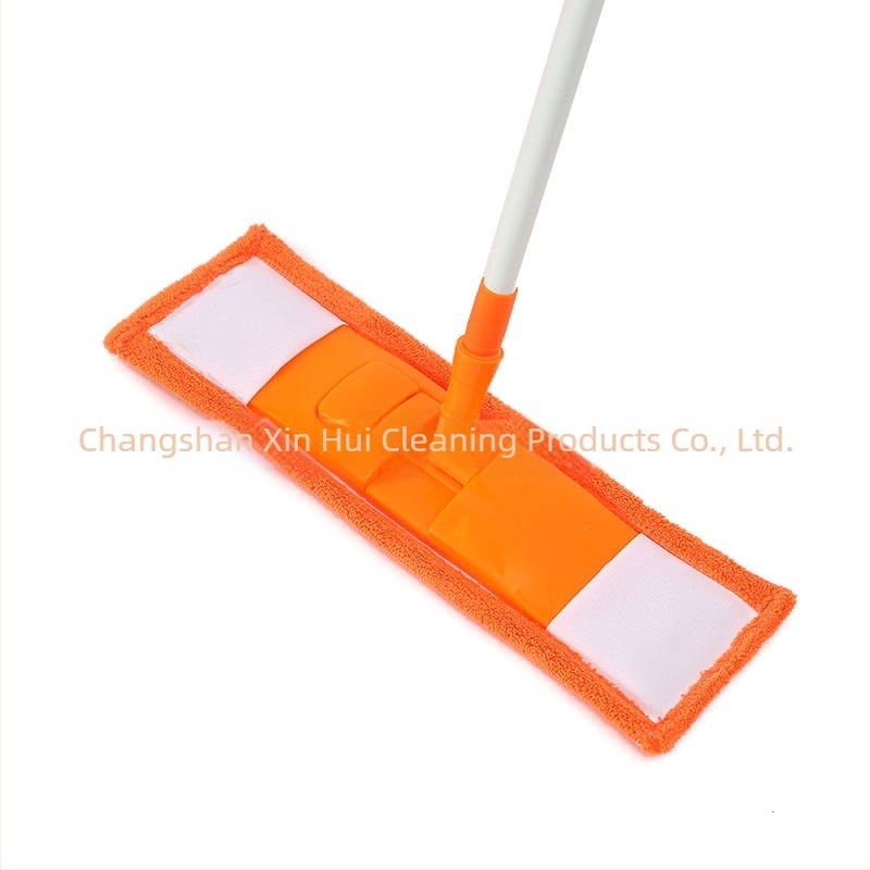 Narancssárga korálgyapjú lapos mop teleszkópos nyelettel, 125 cm, fej 32×12 cm, pamutfonal, alumínium rúddal, univerzálisan használható fa- és csempepadlón, kereskedelmi használatra