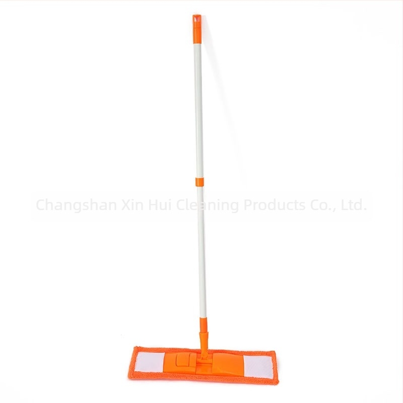 Narancssárga korálgyapjú lapos mop teleszkópos nyelettel, 125 cm, fej 32×12 cm, pamutfonal, alumínium rúddal, univerzálisan használható fa- és csempepadlón, kereskedelmi használatra