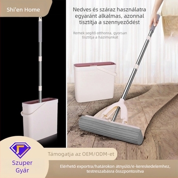 K7 rozsdamentes acélból készült PVA szivacs mop, vödörrel, összecsukható, félig összenyomható kinyomómechanizmus, háztartási tisztítás