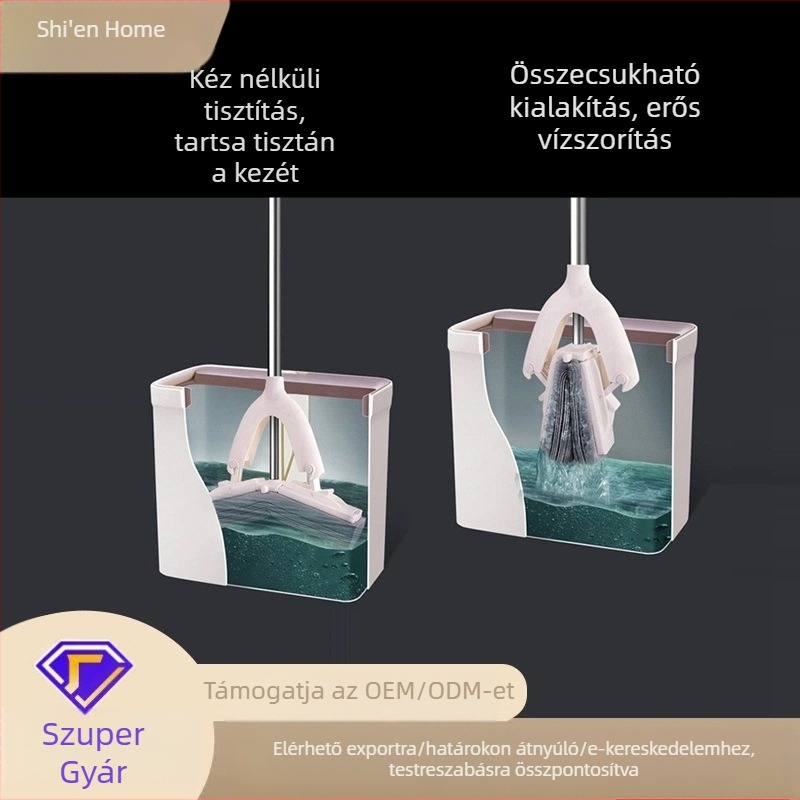 K7 rozsdamentes acélból készült PVA szivacs mop, vödörrel, összecsukható, félig összenyomható kinyomómechanizmus, háztartási tisztítás