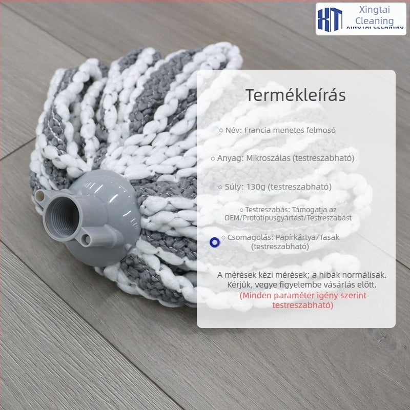 Francia mop kerek fejjel, antibakteriális mikroszálas lapos fonal, kereskedelmi használatra, OEM testreszabható
