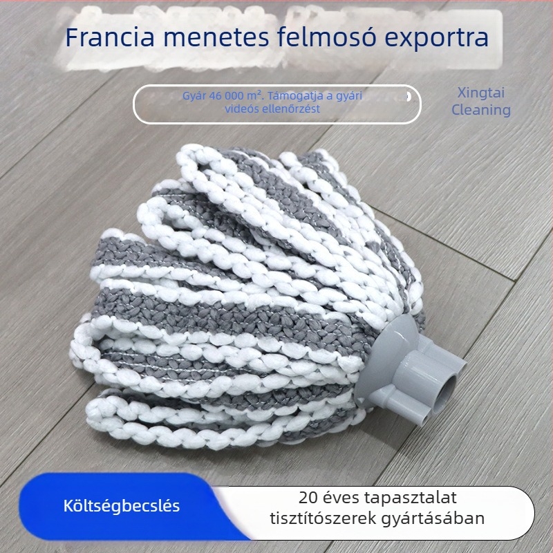 Francia mop kerek fejjel, antibakteriális mikroszálas lapos fonal, kereskedelmi használatra, OEM testreszabható