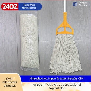 24 oz pamutfonalú wax mop, klippel és cserélhető textíliával — ipari mopfej