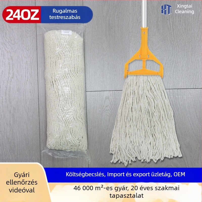 24 oz pamutfonalú wax mop, klippel és cserélhető textíliával — ipari mopfej