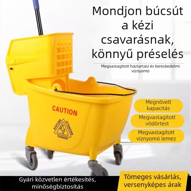 Kereskedelmi felmosó vödör víz kinyomóval, kéz nélküli felmosó vödör háztartási használatra, fej felmosáshoz