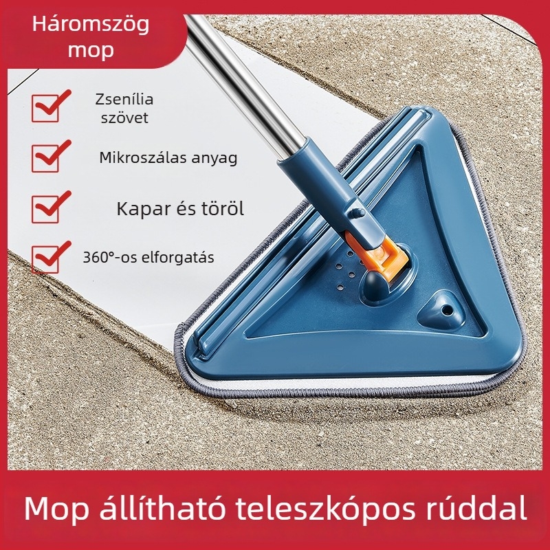 Nagy teleszkópos háromszögű felmosó 360°-os forgatással üvegfelületekhez, falakhoz és mennyezethez