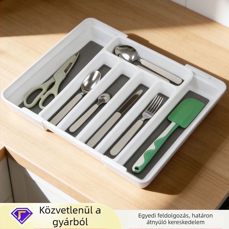 5 rekeszes nyújtható evőeszköz-Organizer konyhai fiókhoz — műanyag tárolóedény