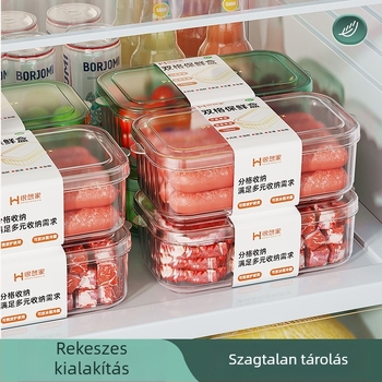 Áttetsző műanyag tároló doboz nasikhoz és gyümölcsökhöz a konyhába és a hűtőbe, osztott rekeszekkel és nyitható fedéllel, 19×9.8×6 cm, fehér.