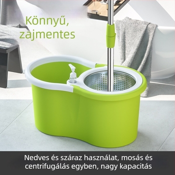 Kétirányú meghajtású forgó mop vödör készlet, kézi nyomású mopfej és érintésmentes öblítés