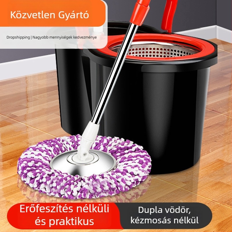 Kétirányú meghajtású forgó mop vödör készlet, kézi nyomású mopfej és érintésmentes öblítés