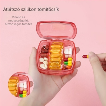 Zsebbarát tablettatartó rekeszekkel, mini műanyag gyógyszeres doboz egyhetes utazáshoz