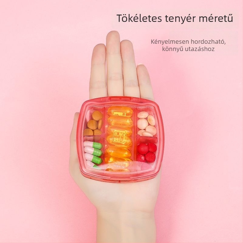 Zsebbarát tablettatartó rekeszekkel, mini műanyag gyógyszeres doboz egyhetes utazáshoz