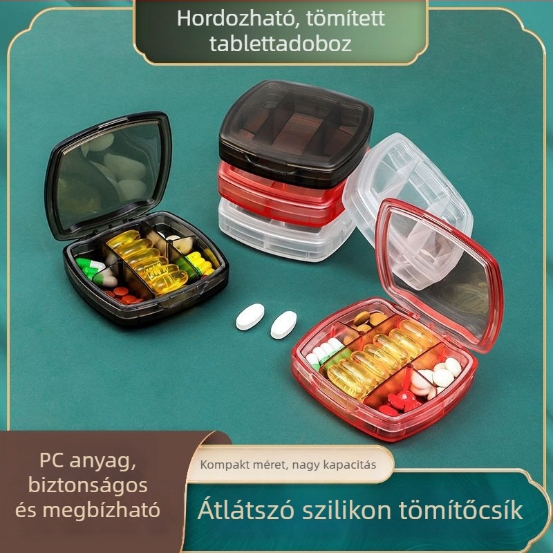 Zsebbarát tablettatartó rekeszekkel, mini műanyag gyógyszeres doboz egyhetes utazáshoz