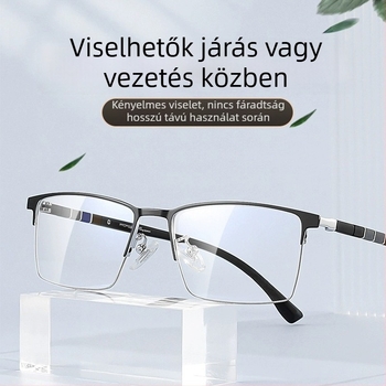 Férfi olvasó szemüveg, félkeretes kivitel, tiszta titánból, progresszív, kékfényvédő, modell 8358