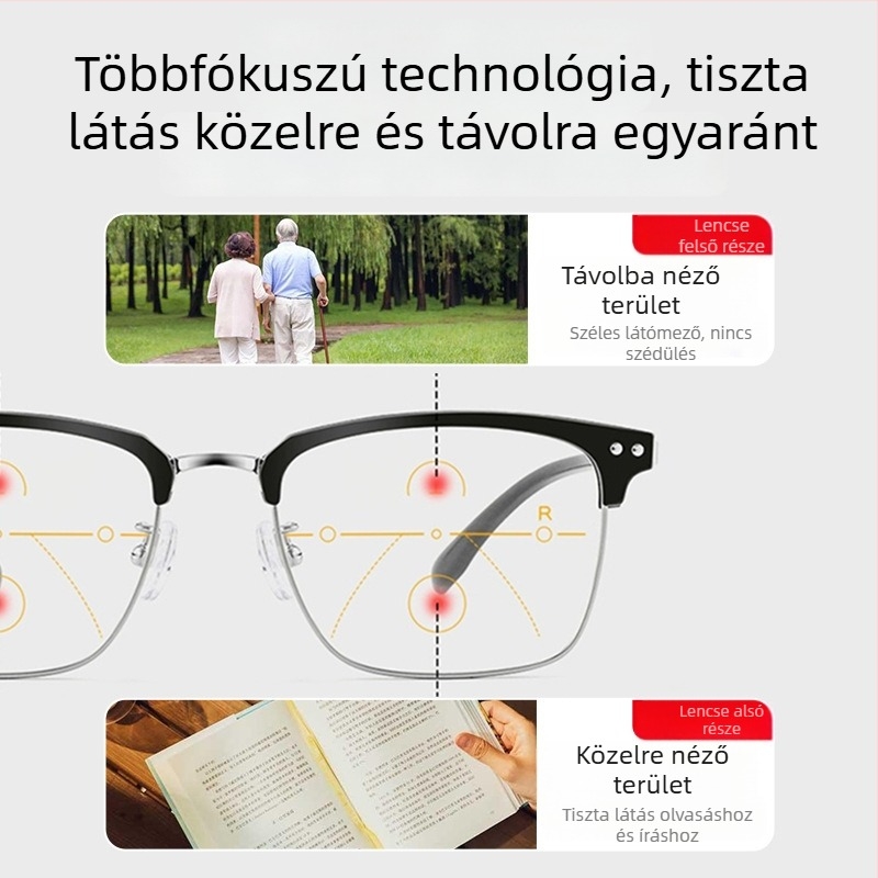 Férfi olvasó szemüveg, félkeretes kivitel, tiszta titánból, progresszív, kékfényvédő, modell 8358