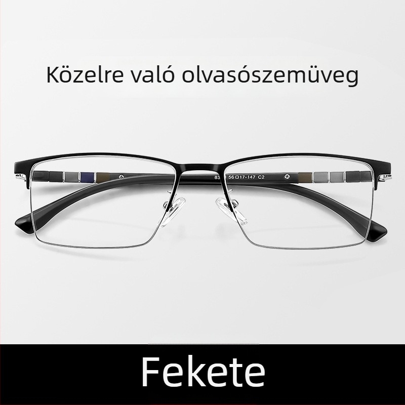 Férfi olvasó szemüveg, félkeretes kivitel, tiszta titánból, progresszív, kékfényvédő, modell 8358