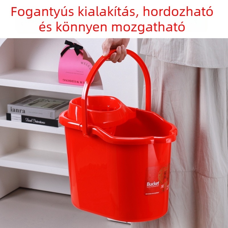 Műanyag téglalap alakú felmosó kád kinyomóval, háztartási használatra