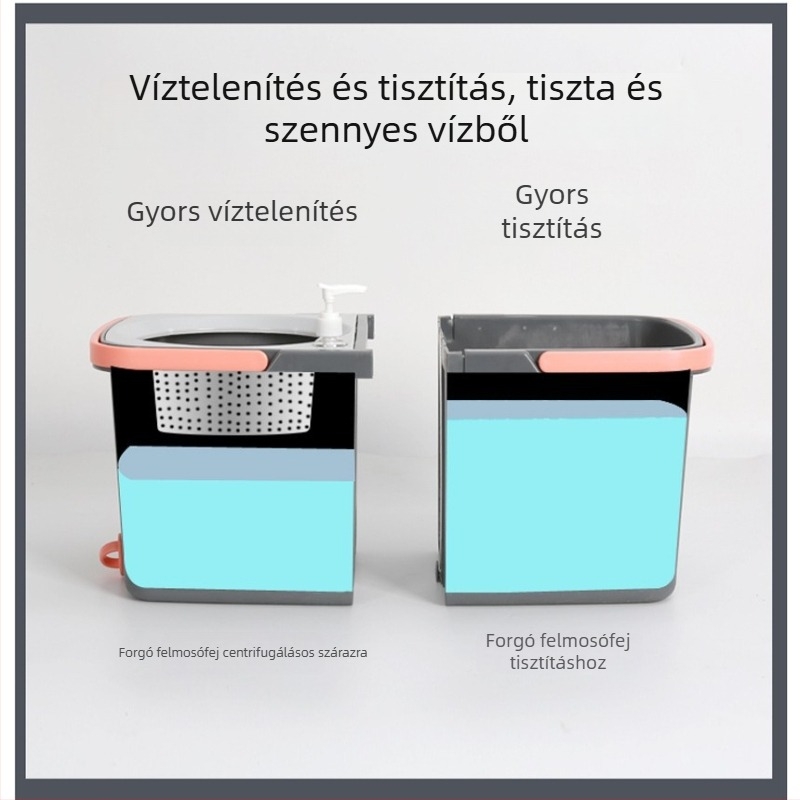 Kéz nélküli forgó mop készlet levehető és összecsukható vödörrel, mikroszálas fej és rozsdamentes acél rúddal