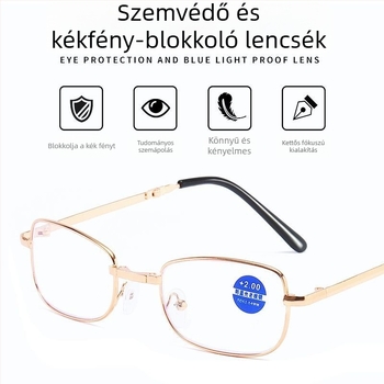 Összecsukható, hordozható olvasó szemüveg HD kékfény elleni lencsékkel férfiak és nők számára, középkorúak és idősek számára, 100/150/200/250/300/350 dioptria