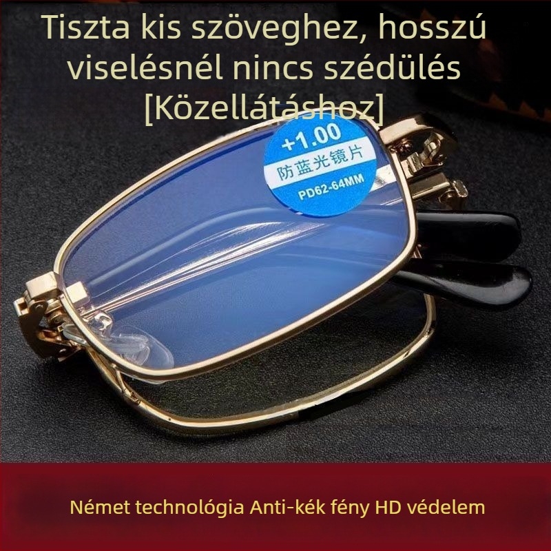 Összecsukható, hordozható olvasó szemüveg HD kékfény elleni lencsékkel férfiak és nők számára, középkorúak és idősek számára, 100/150/200/250/300/350 dioptria