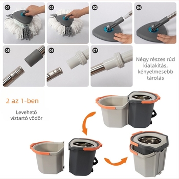 Lábpedálos spin mop készlet szétválasztható és összecsukható vödörrel, pedál a forgatáshoz