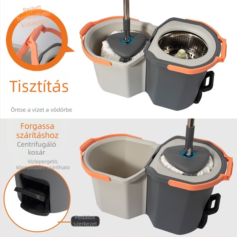 Lábpedálos spin mop készlet szétválasztható és összecsukható vödörrel, pedál a forgatáshoz