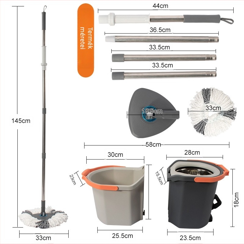 Lábpedálos spin mop készlet szétválasztható és összecsukható vödörrel, pedál a forgatáshoz