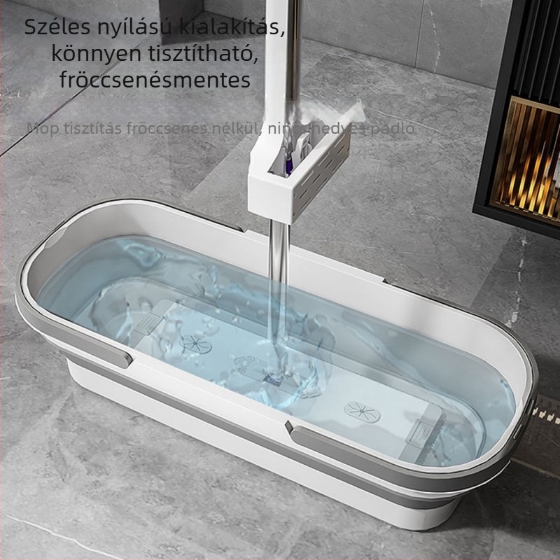 Négyszögletes összecsukható mop vödör, teleszkópos nyél, érintés nélküli kinyomás