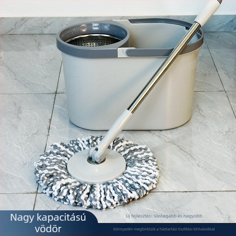Háztartási forgó felmosó nagy kapacitású vödörrel, vastagabb nedvszívó pamut fej, 120–140 cm-es teleszkópos rozsdamentes acél nyél, ultrafinom rost fej