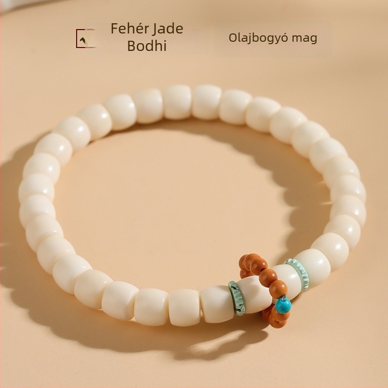 Kézzel készített Bodhi gyöngy karkötő fehér jade megjelenéssel, egyszálas, új kínai stílusban, nőknek