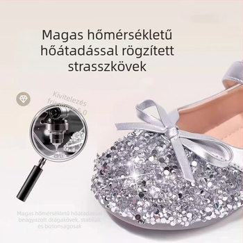Lányok hercegnő cipői, 2026 tavasz-őszi kollekció, ezüst kristályos cipők