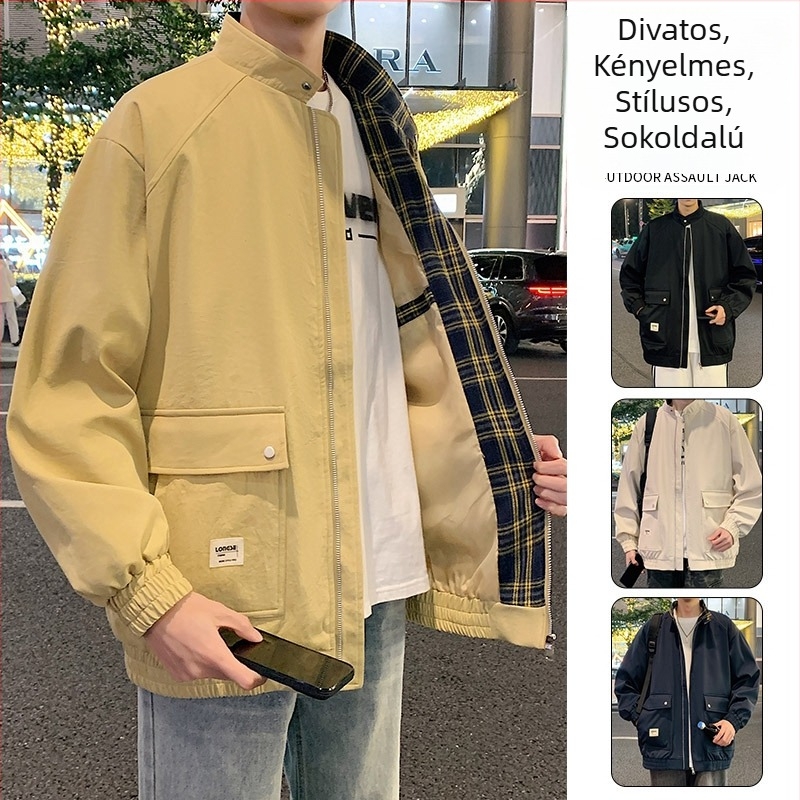 Őszi új férfi Plus Size álló galléros dzseki, oversize, lazább viselet, munkához