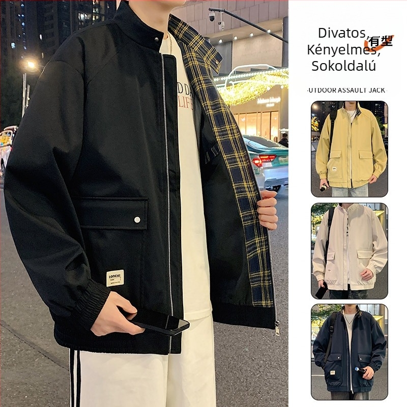 Őszi új férfi Plus Size álló galléros dzseki, oversize, lazább viselet, munkához
