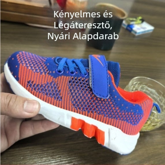 Gyerekeknek szóló Flyknit hálós futócipő, nyáron lélegző, puha talppal, csúszásmentes, Velcro-zárású, mindennapi futáshoz