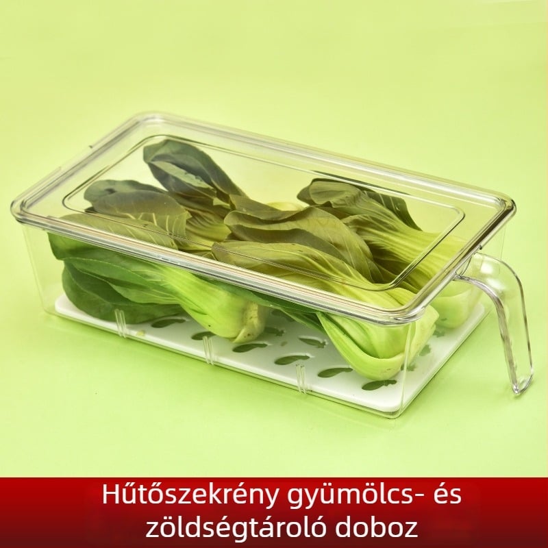 Hűtőszekrényhez tervezett gyümölcs- és zöldség tároló doboz, áttetsző, frissesség megőrzése