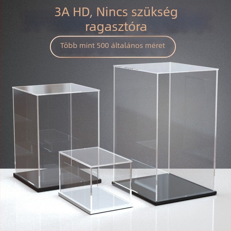 Akril figura kiállító doboz, átlátszó porálló, asztali kiállítási doboz