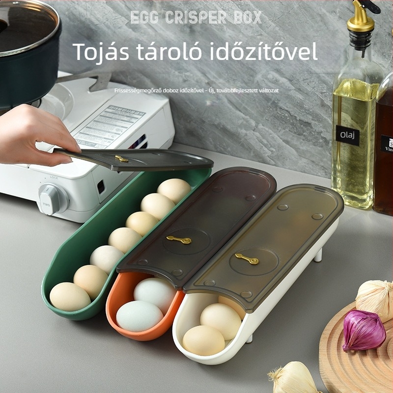 Hűtőszekrényhez tojás tároló, egy soros görgős frissességmegőrző, tojástartó fiókos