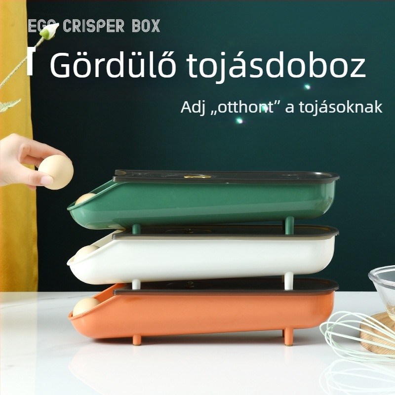 Hűtőszekrényhez tojás tároló, egy soros görgős frissességmegőrző, tojástartó fiókos