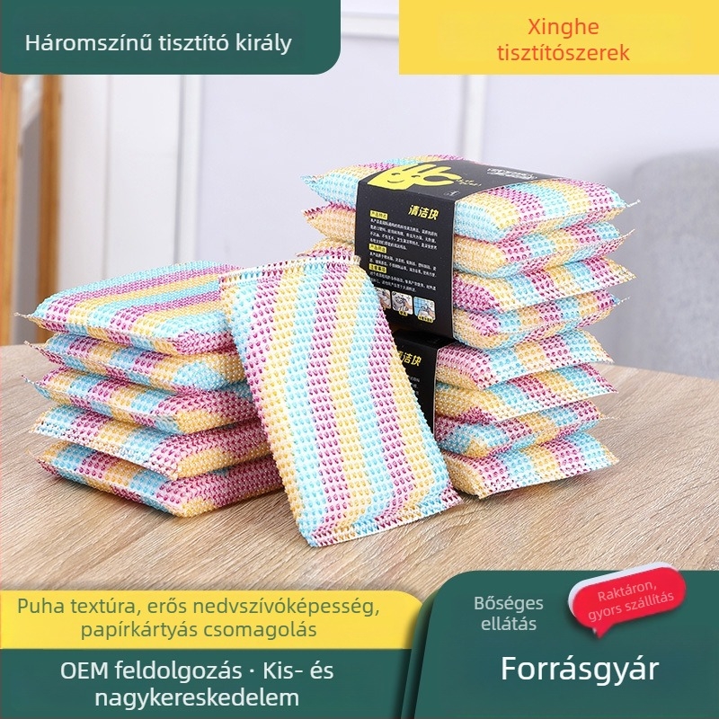 Háromszínű szivacstömb, vastagított és tartós, mosogatáshoz, konyhai tisztításhoz és fazék súrolásához